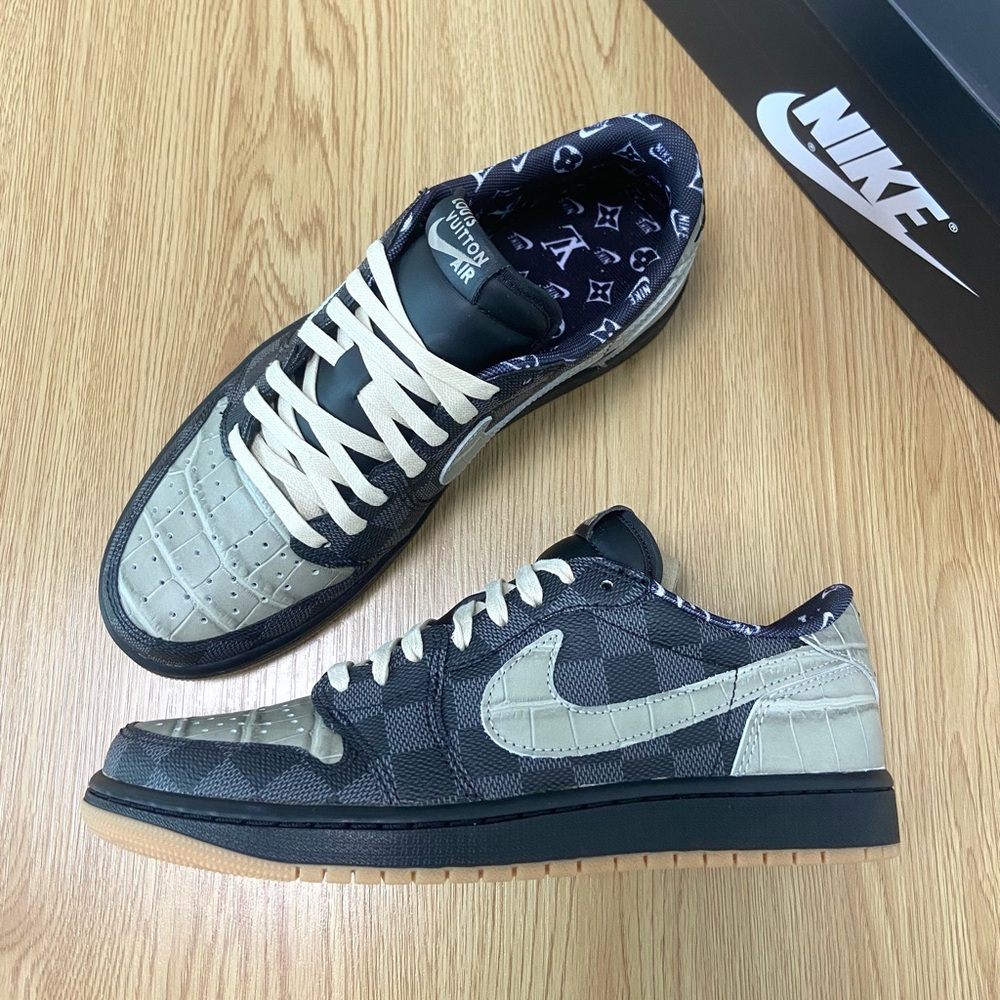 Men's Black/ Tan Sneakers Shoes -Louis Vuitton OG/ Air Jordan 1 LOW